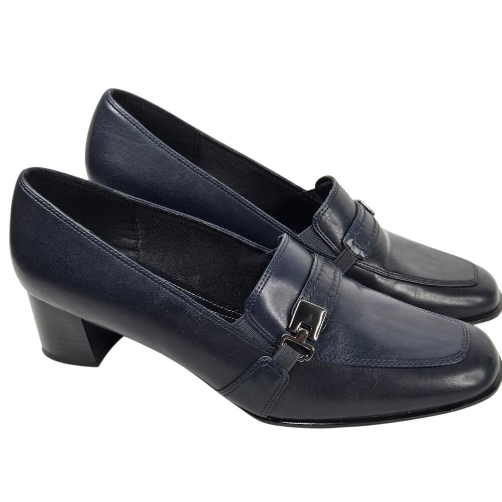 Life Stride Loafer Pumps Square Toe Block Heel Dark Blue Shoes Size 8.5 NEW